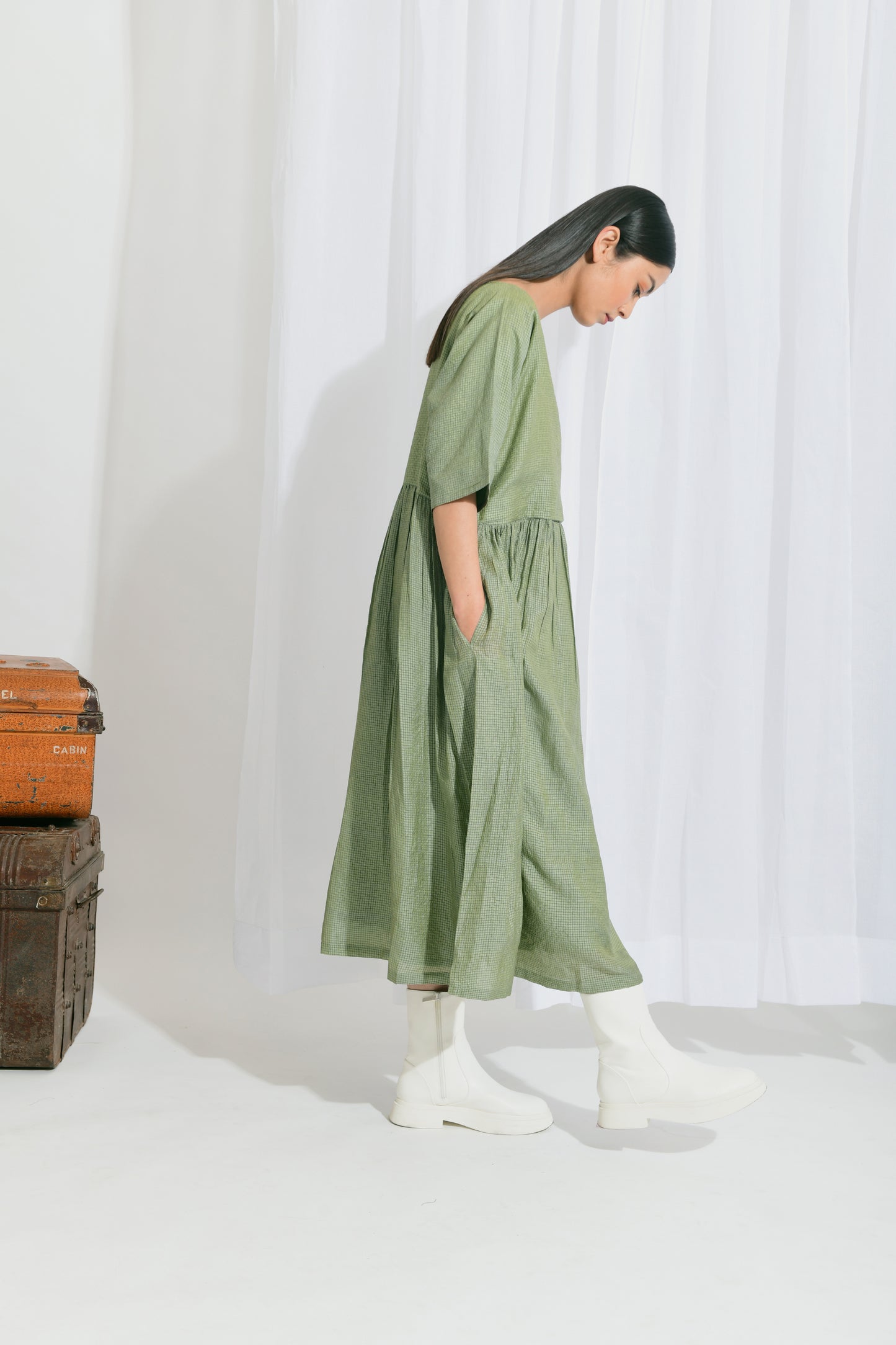 Unpacked 012 Handwoven Baby Doll Dress (Olive)